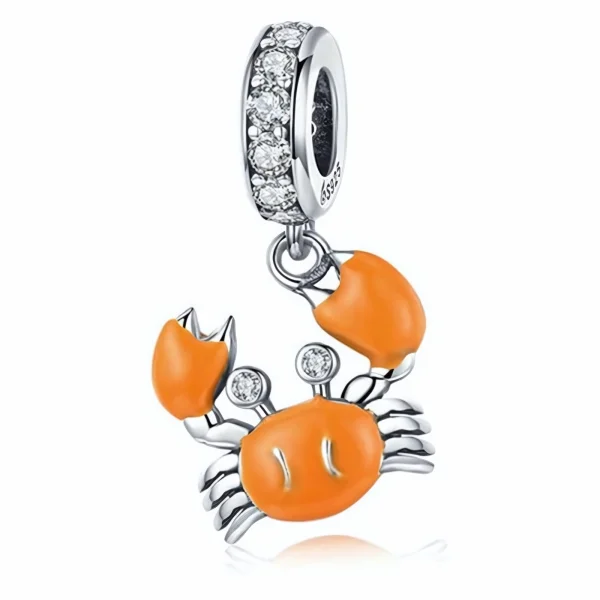 Rodowany srebrny wiszący charms beads raczek rak cancer cyrkonie srebro 925