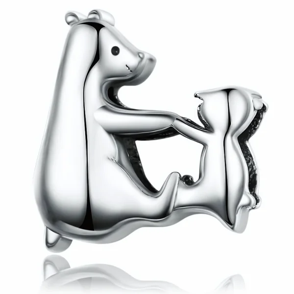 Rodowany srebrny charms beads dwa misie niedźwiadki mama i dziecko srebro 925