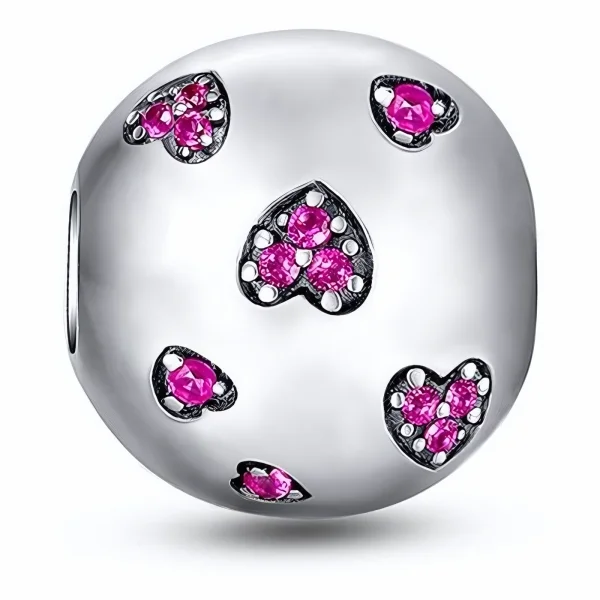Rodowany srebrny charms beads kulka ball serce heart cyrkonie srebro 925