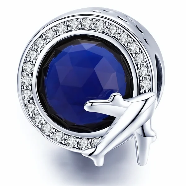 Rodowany srebrny charms beads samolot plane podróż cyrkonie srebro 925