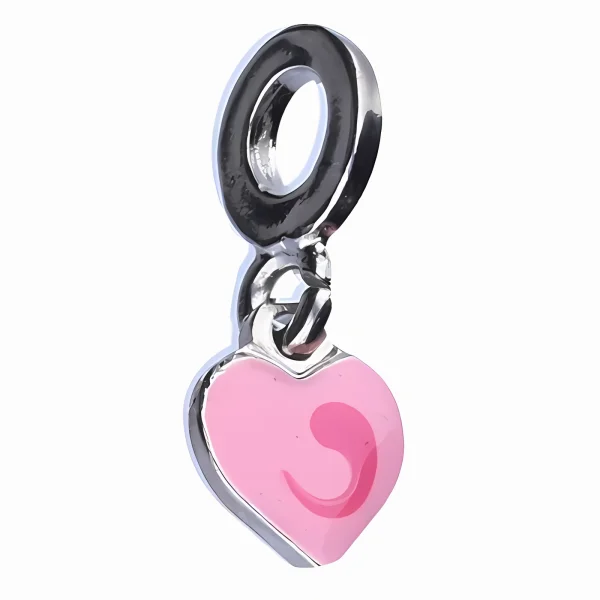 Rodowany srebrny wiszący charms beads serce serduszko heart srebro 925