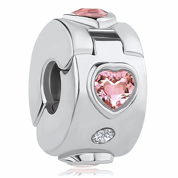 Rodowany srebrny charms beads otwierany klips serce heart cyrkonie srebro 925