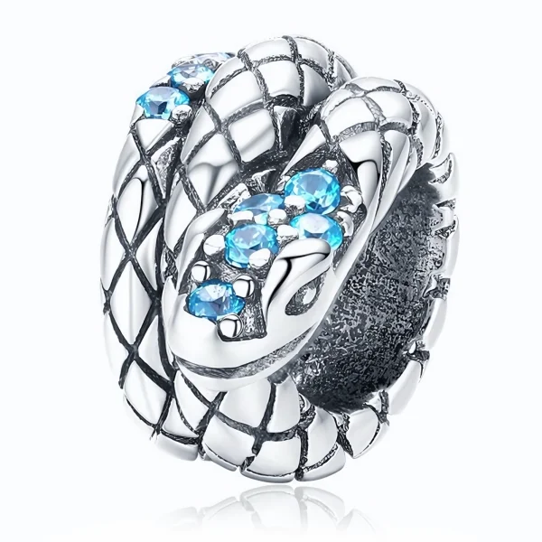 Rodowany srebrny charms beads wąż snake cyrkonie srebro 925