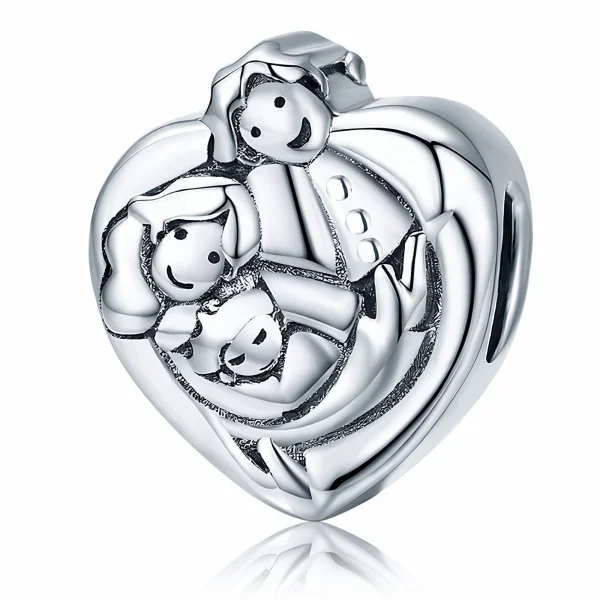 Rodowany srebrny charms beads serce szczęśliwa kochająca się rodzina happy family srebro 925