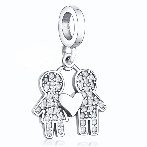 Rodowany srebrny wiszący charms beads chłopak z dziewczyną miłość love srebro 925