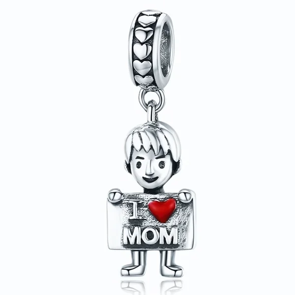 Rodowany srebrny wiszący charms beads miłość do mamy I love mom srebro 925