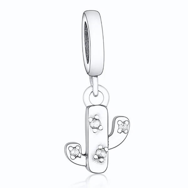 Rodowany srebrny wiszący charms little beads kaktus cactus srebro 925