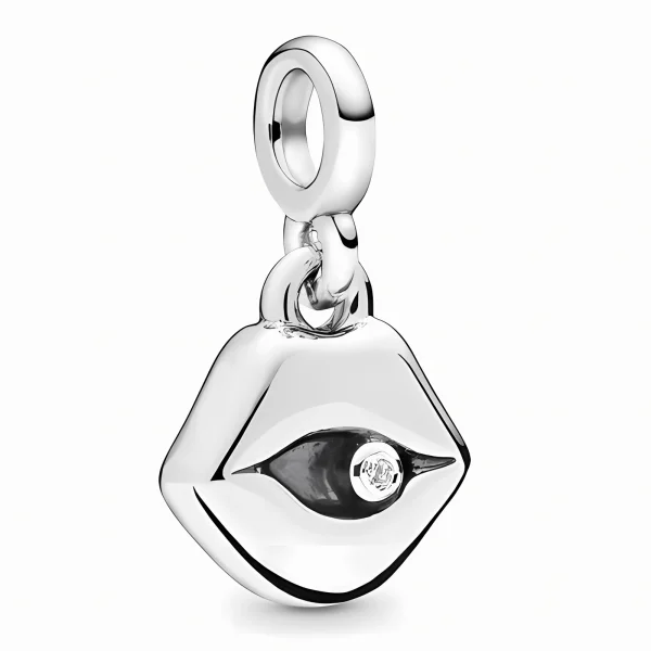 Rodowany srebrny wiszący charms little beads usta wargi srebro 925