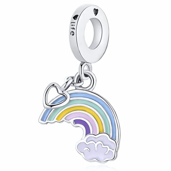 Rodowany srebrny wiszący charms beads tęcza rainbow srebro 925