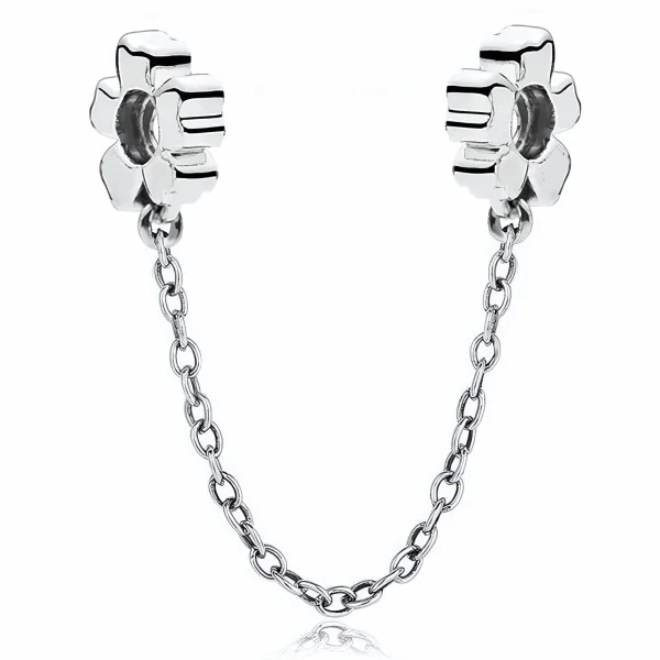 Rodowany srebrny podwójny wiszący charms beads chain kwiatek flower srebro 925
