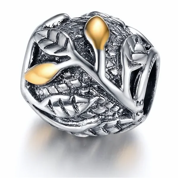 Rodowany srebrny wiszący charms beads gałązki listki leafs srebro 925