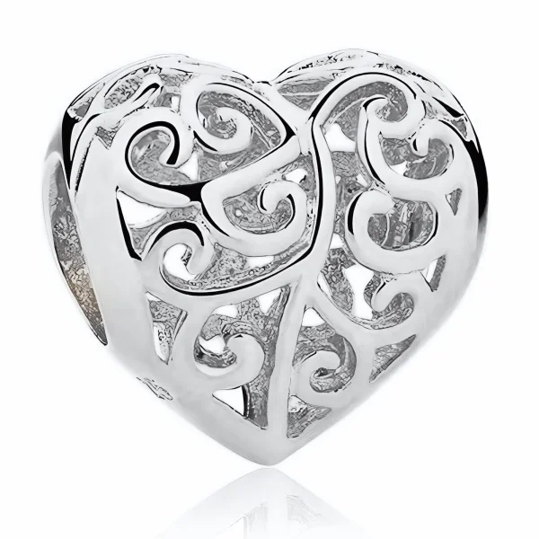 Rodowany srebrny charms beads ażurowe serce serduszko heart srebro 925