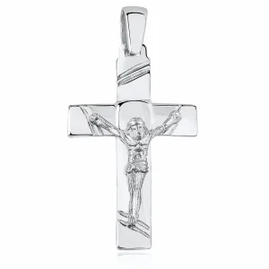 Elegancki duży rodowany srebrny krzyżyk krzyż z wizerunkiem Chrystusa srebro 925