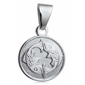 Okrągły srebrny wisior wisiorek znak zodiaku Ryby Pisces srebro 925