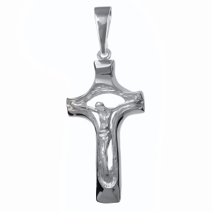 Elegancki srebrny wisior gładki krzyż krzyżyk z wizerunkiem Chrystusa srebro 925