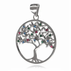 Elegancki rodowany srebrny wisiorek drzewo życia tree of life kolorowe cyrkonie srebro 925