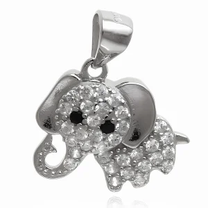 Elegancki rodowany srebrny wisiorek słonik na szczęście elephant lucky białe cyrkonie srebro 925