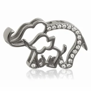 Delikatny rodowany srebrny wisiorek słonik na szczęście elephant lucky białe cyrkonie srebro 925
