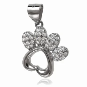 Elegancki rodowany srebrny wisiorek psia kocia łapka zwierzaka cyrkonie srebro 925