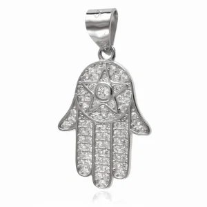 Rodowany srebrny wisior wisiorek dłoń ręka fatimy talizman amulet cyrkonie srebro 925