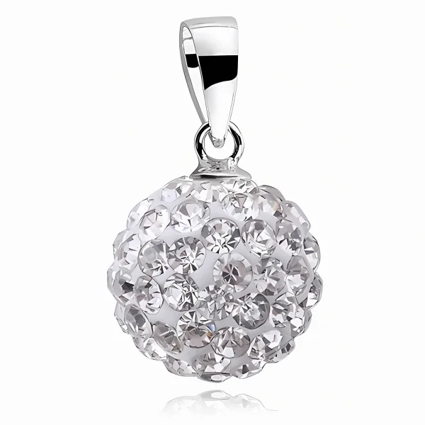 Wisiorek kulka białe kryształki Crystal beads 10mm shamballa discoball srebro 925