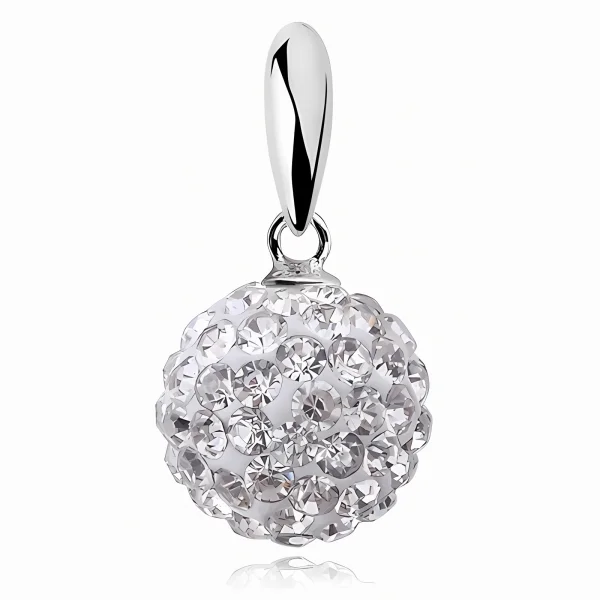Wisiorek kulka białe kryształki Crystal beads 10mm shamballa discoball srebro 925