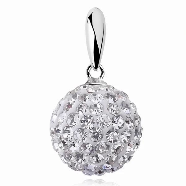 Wisiorek kulka białe kryształki Crystal beads 12mm shamballa discoball srebro 925