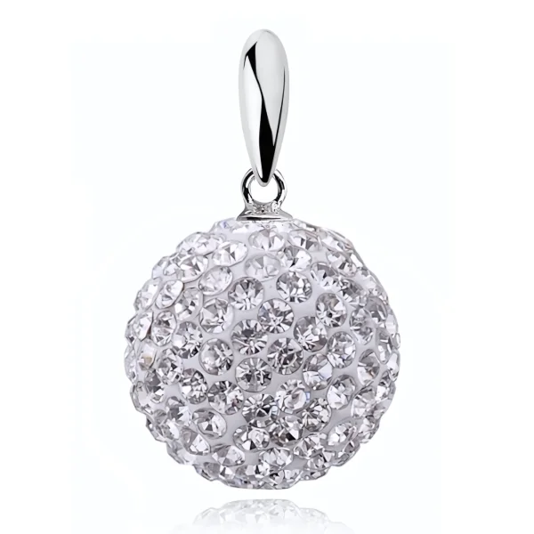 Wisiorek kulka białe kryształki Crystal beads 14mm shamballa discoball srebro 925