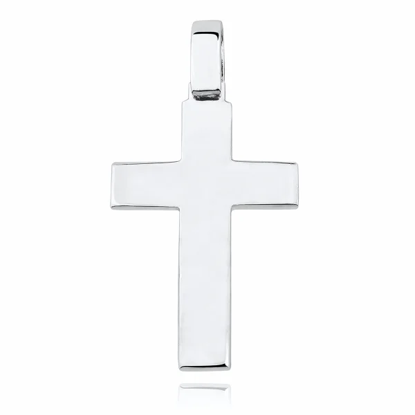 Elegancki duży rodowany srebrny gładki krzyżyk krzyż z srebro 925