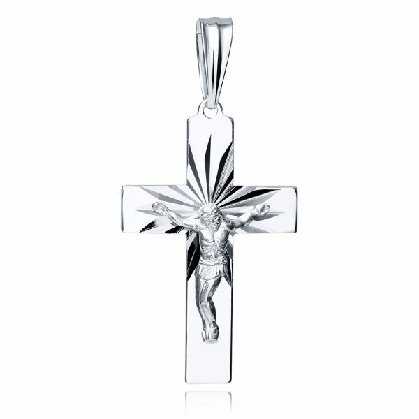 Rodowany srebrny duży krzyżyk krzyż diamentowany wizerunek Jezusa Chrystusa srebro 925