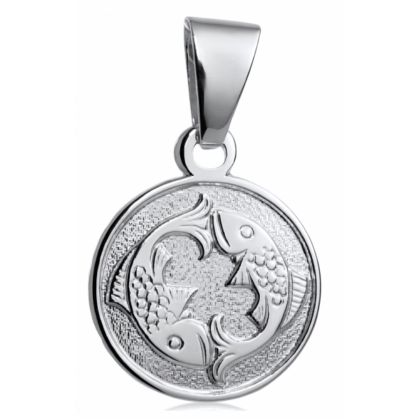 Okrągły srebrny wisior wisiorek znak zodiaku Ryby Pisces srebro 925
