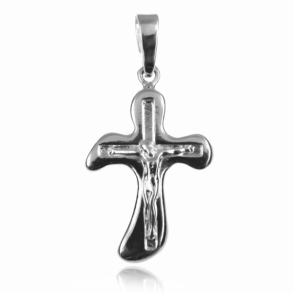 Elegancki srebrny wisior gładki krzyż krzyżyk z wizerunkiem Chrystusa srebro 925