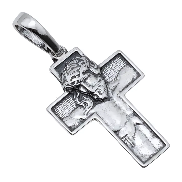 Elegancki oksydowany srebrny wisior krzyż krzyżyk z wizerunkiem Chrystusa srebro 925