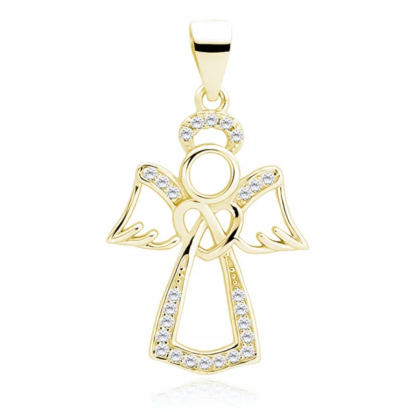 Pozłacany srebrny wisior wisiorek anioł aniołek angel cyrkonia białe cyrkonie srebro 925