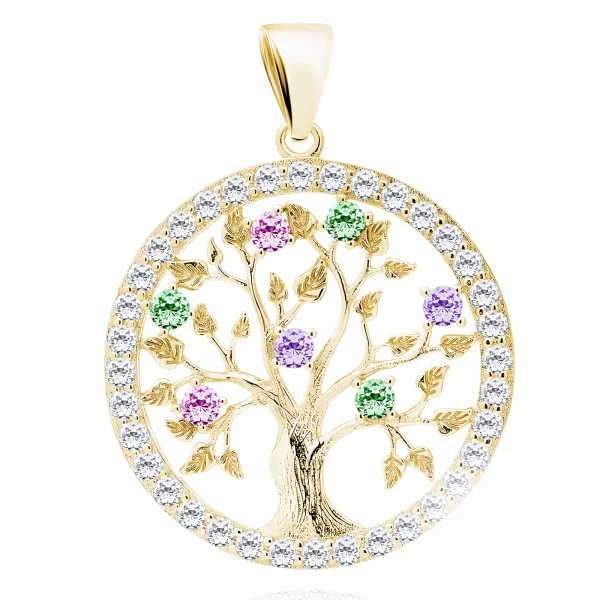 Elegancki pozłacany srebrny wisiorek drzewo życia tree of life kolorowe cyrkonie srebro 925