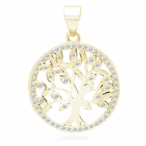 Elegancki pozłacany srebrny wisiorek drzewo życia tree of life białe cyrkonie srebro 925