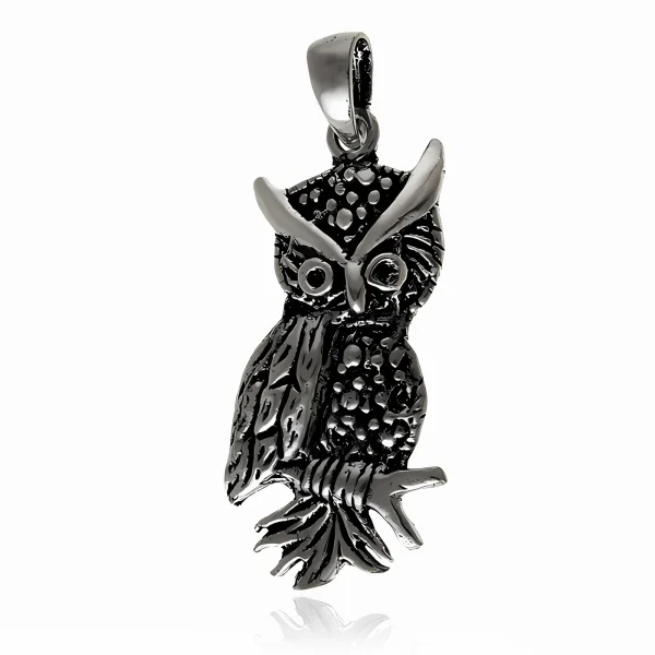 Elegancki oksydowany srebrny wisior wisiorek sowa sówka owl ptak bird srebro 925