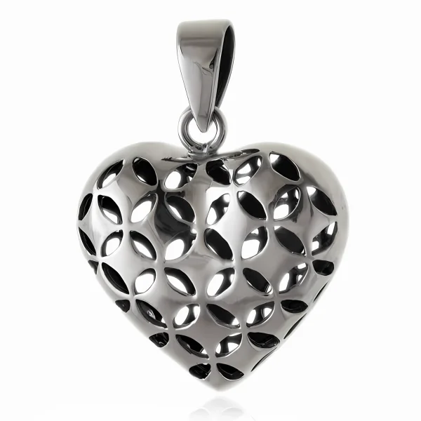 Elegancki srebrny wisior wisiorek duże ażurowe serce serduszko heart srebro 925