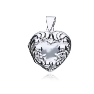 Elegancki srebrny otwierany wisiorek puzderko serce serduszko wypukły wzorek wzór srebro 925