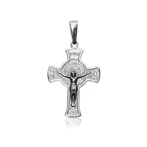 Elegancki oksydowany srebrny wisior duży krzyż krzyżyk na gruby łańcuch z wizerunkiem Chrystusa srebro 925