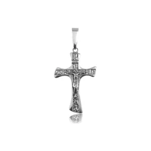 Elegancki oksydowany srebrny wisior dwustronny krzyż z wizerunkiem Chrystusa srebro 925