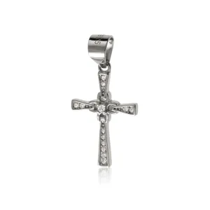 Elegancki rodowany srebrny wisiorek krzyżyk krzyż białe cyrkonie srebro 925