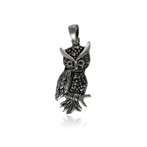 Elegancki oksydowany srebrny wisior wisiorek sowa sówka owl ptak bird srebro 925