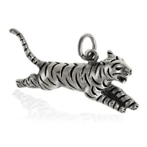 Elegancki oksydowany srebrny wisior wisiorek biegnący tygrys tiger srebro 925