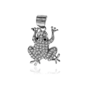 Elegancki rodowany srebrny wisiorek żaba żabka frog cyrkonie srebro 925