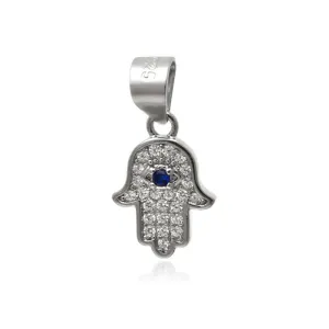Rodowany srebrny wisior wisiorek dłoń ręka fatimy talizman amulet cyrkonie srebro 925