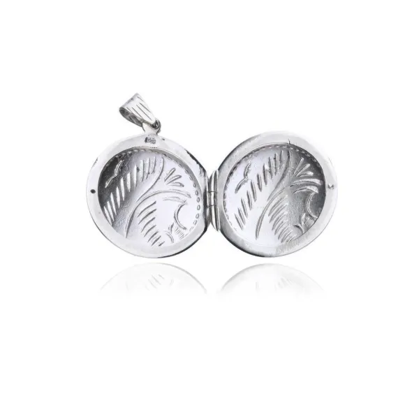 Elegancki okrągły otwierany srebrny wisior sekretnik z grawerowanym wzorem srebro 925