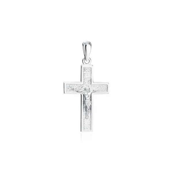 Rodowany srebrny krzyżyk krzyż diamentowany wizerunek Jezusa Chrystusa srebro 925