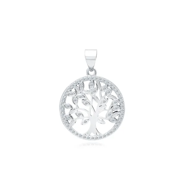 Elegancki rodowany srebrny wisiorek drzewo życia tree of life białe cyrkonie srebro 925