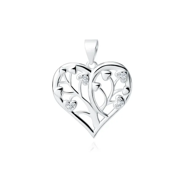 Rodowany srebrny wisiorek serce serduszko drzewko drzewo białe cyrkonie srebro 925